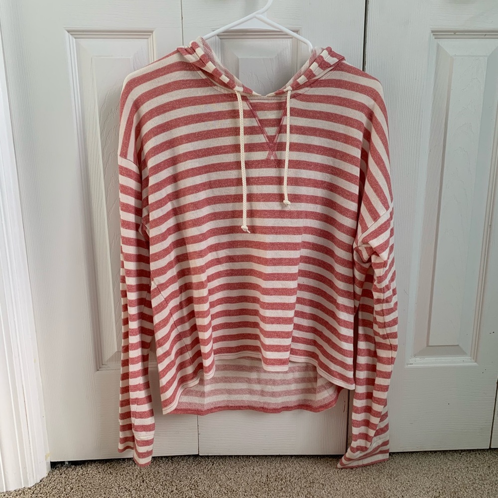 Aeropostale Pink and White Striped Hoodie